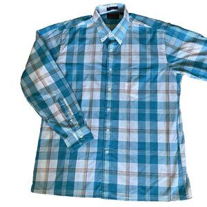 Vintage Churchill Downs Men's Button Down Shirt Size Large Blue Plaid EUC!